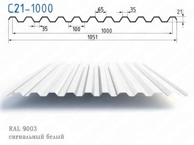 Профнастил С21-1000 0,30 L=1000 мм, RAL 9003 сигнальный белый РЕ