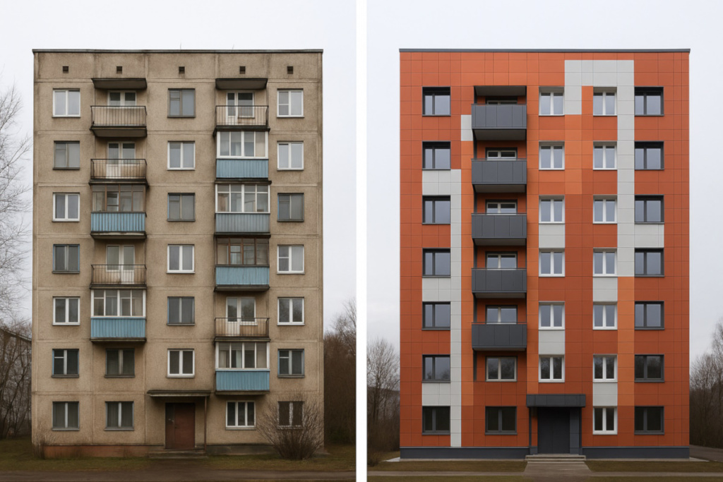 многоквартирный дом до и после реставрации