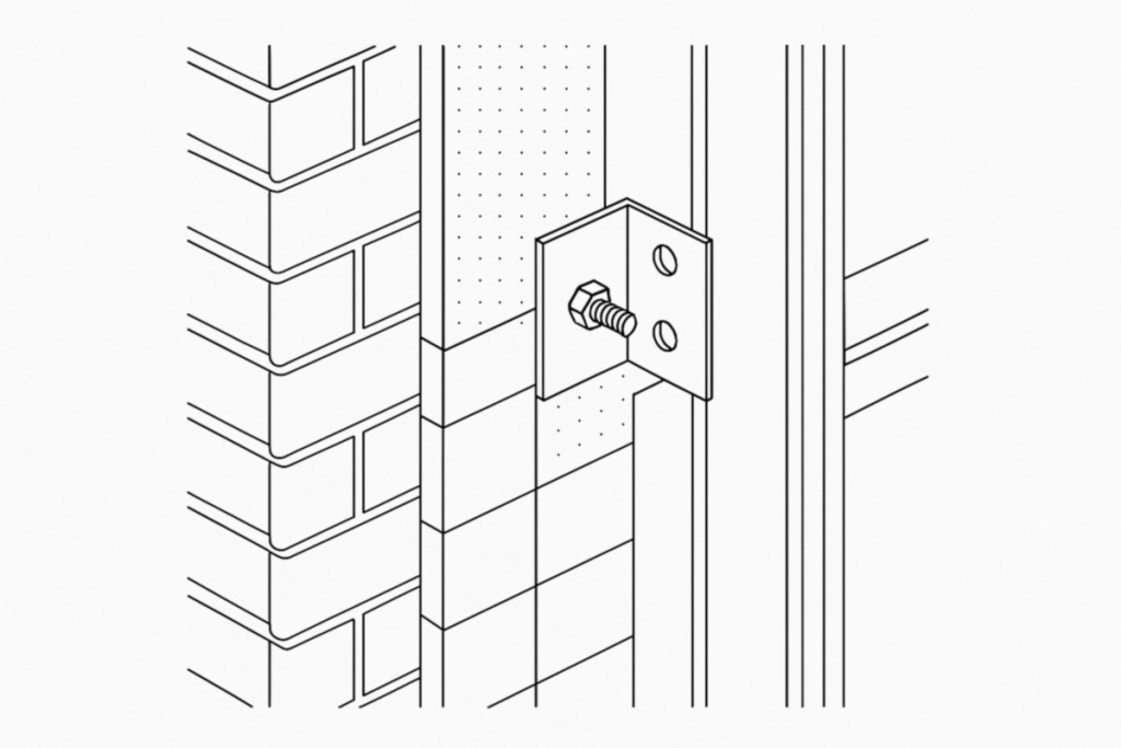 схема узла крепления подсистемы к старой стене через плиточную облицовку