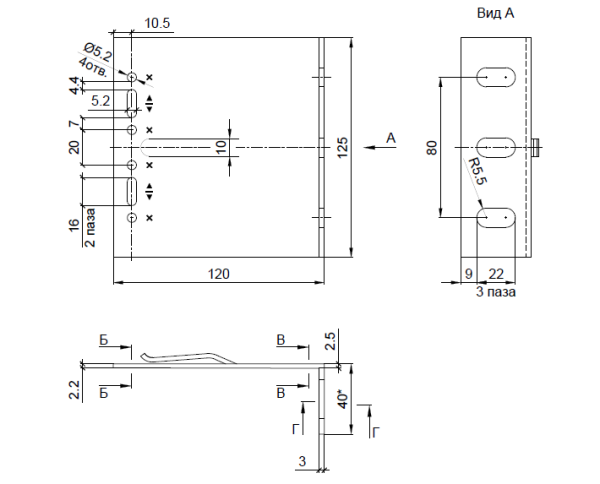 Кронштейн несущий LD 40х120 KDK-242.120 Doksal, без покрытия